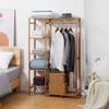 Bamboo Coat Rack with 6-Tier Shelving and Hanger Bar, 90x30x145cm, Natural Wood
