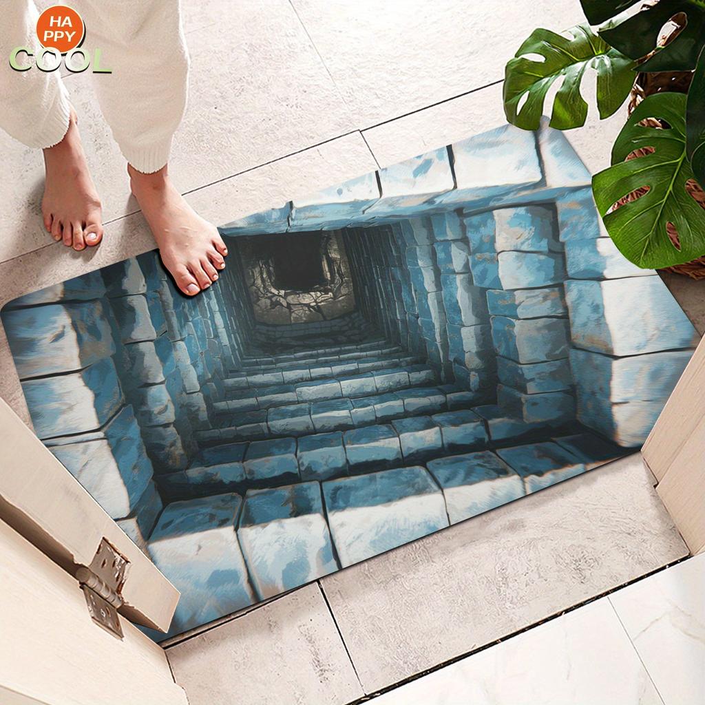 1Pcs Stone Pit Illusion Pattern Floor Mat Modern Kitchen Polyester Rug Non-Slip Colorful Indoor Carpet, For Home Bathroom Bedroom Living Room Decor