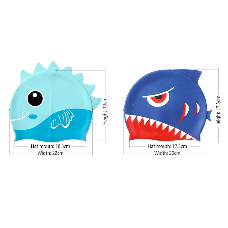 Niedliche Cartoon Fisch Dino Silikon Badekappe für Kinder Ohrenschutz Badehut für Jungen Mädchen Kinder Schwimmbadzubehör