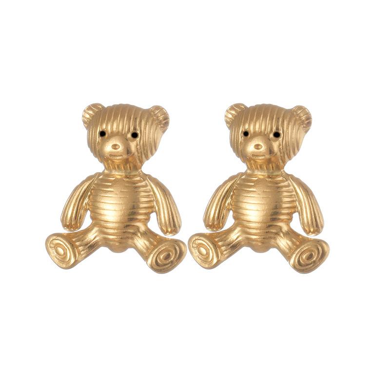 

925 Sterling Silver Retro Cute Bears Stud Earrings For Woman Girls Cartoon Lady Aretes Christmas Earring De Mujer Party Gift золотий