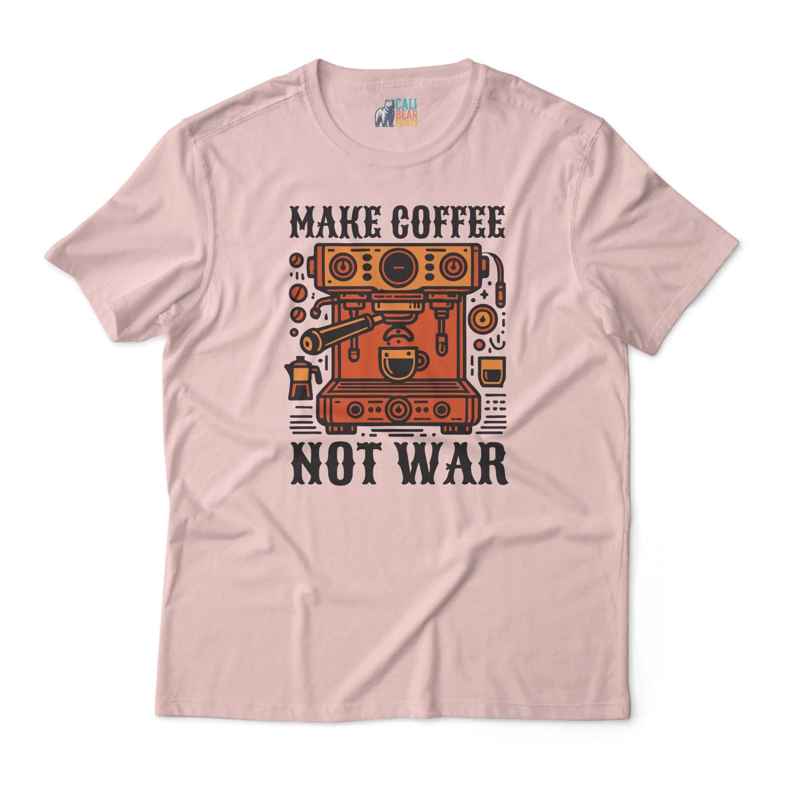 

Vintage Coffee Machine Graphic T shirt - ‘Make Coffee Not War’ Slogan - Unisex M