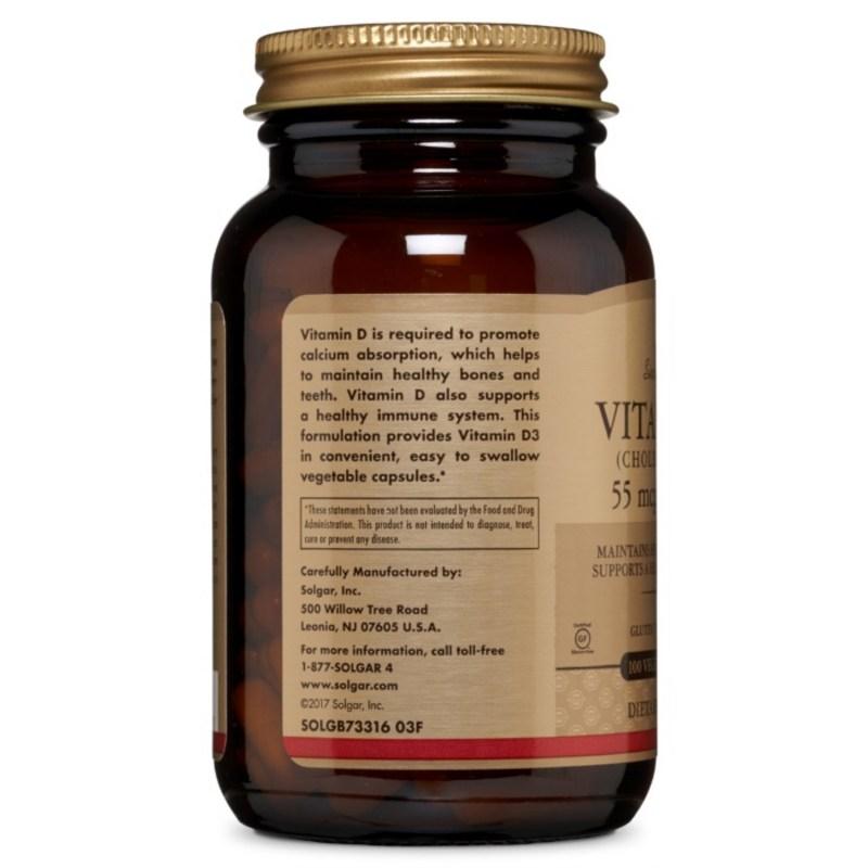 Solgar Vitamin D3 2200IU Vegetable Capsules, 100 Tablets, 2 Units