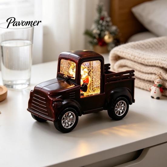 Retro Pickup Truck Decor Christmas Night Light with Snow Lantern, Battery Creative Gifts for Family Operated Decorative LED Lamp Home Bedroom, Holiday
