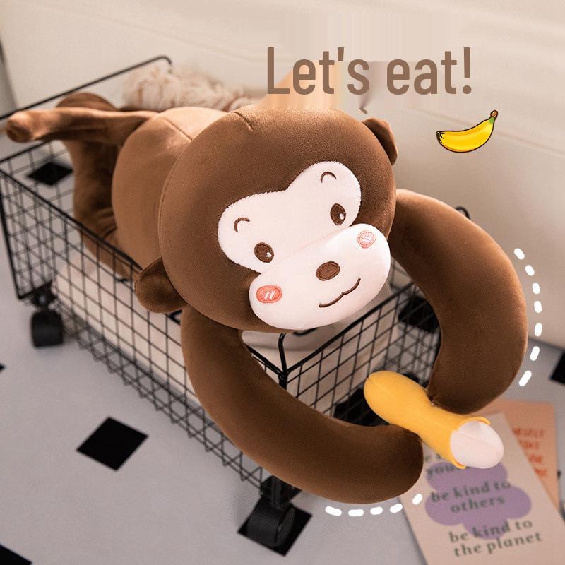 Cute Banana Monkey Plush Toy & Pillow with Long Arms - Multifunctional Curtain Holder