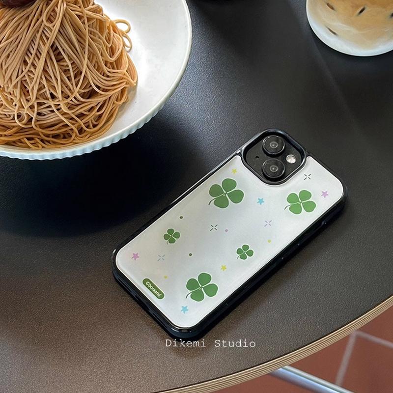 Korean Ins Fresh Starlight Dot Lucky Four Leaf Clover Phone Case For iPhone 17 16 15 14 13 12 11 Pro XR X Max 7 8 Plus Y2K Cover