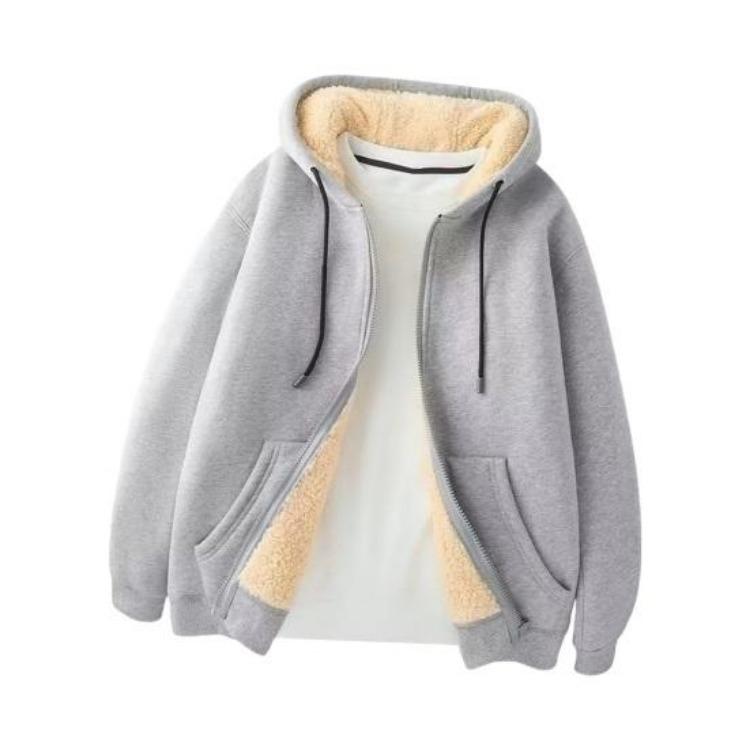 Men Winter Warm Hooded Fleece Jacket Thickened Zip Up Hoodie Casual Plain Sweatshirt Coat for Autumn and Winter