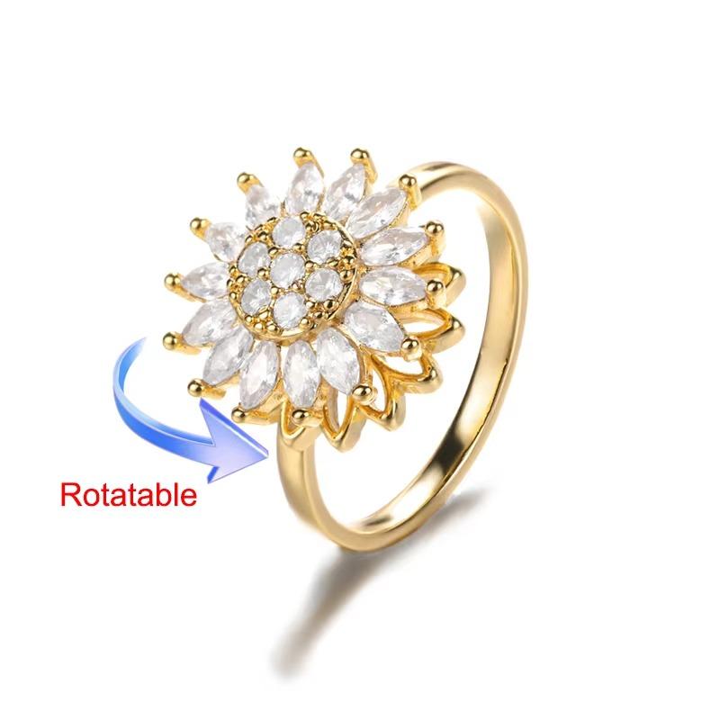 Rotating Sun Opal Ring For Women Stainless Steel Retro Charm Adjustable Open Rings Party Jewelry Best Friend Gift Bijoux Femme