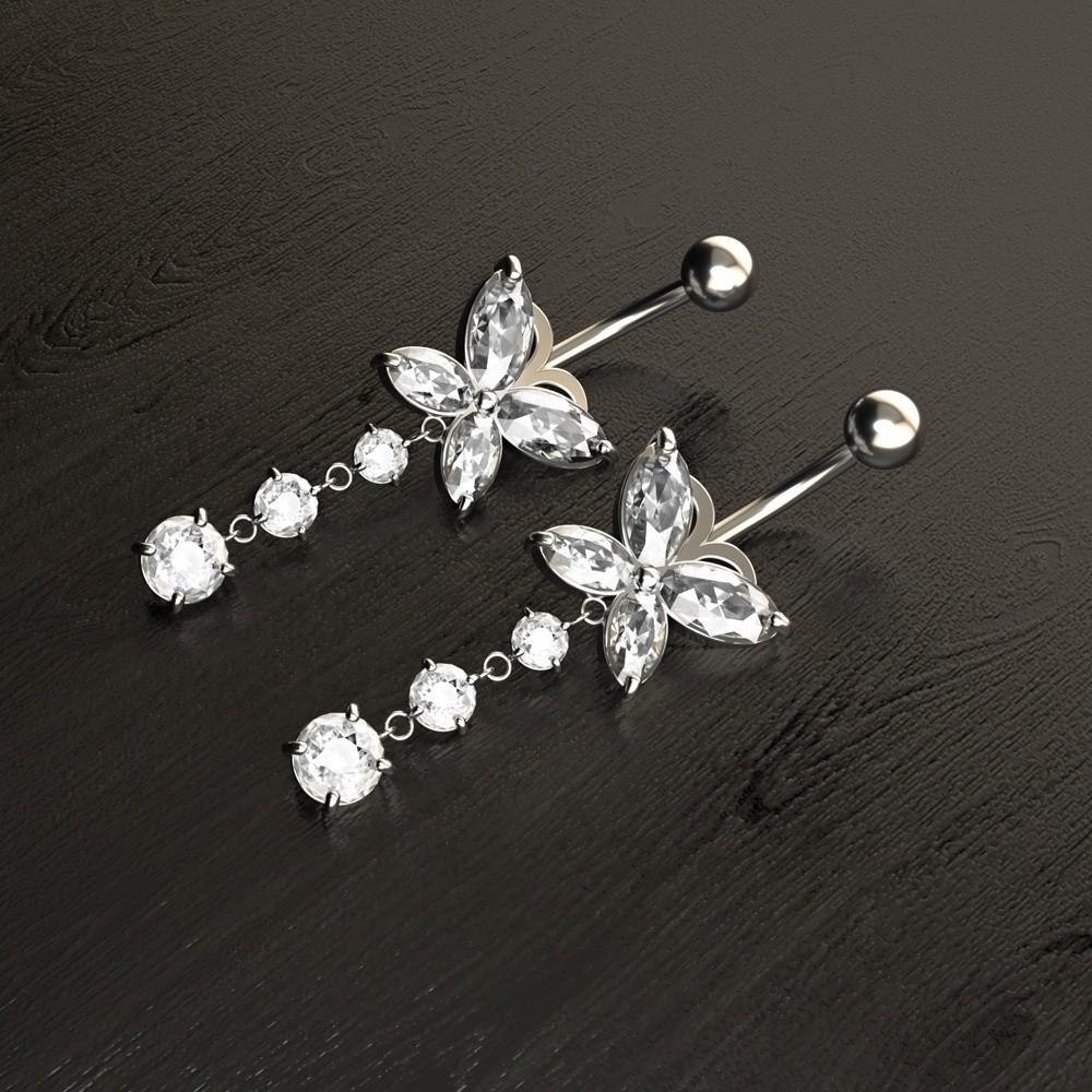 Butterfly Zircon Navel Ring Stainless Steel Belly Button Ring Body Piercing Jewelry  Gift