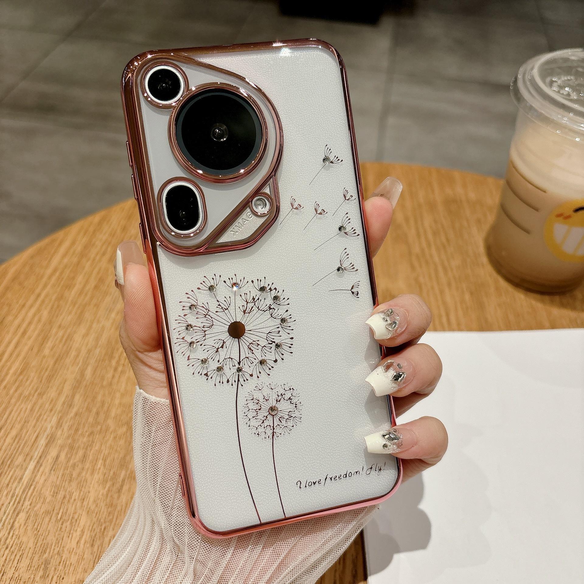

Electroplated Dandelion Dot Diamond Huawei Pura70ultra Phone Case, Suitable for HONOR 80 Gradient Glitter Mate60 Huawei mate60 рожевий