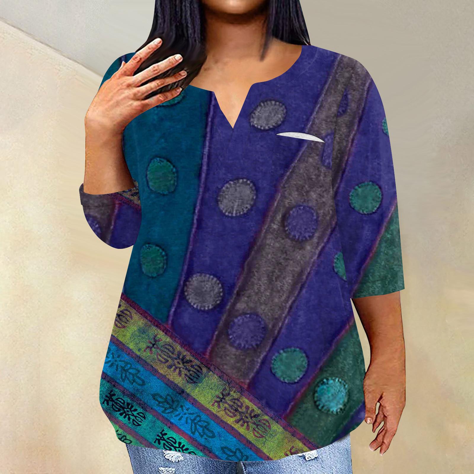 

Женский модный повседневный пуловер с рукавами три четверти и V-образным вырезом с принтом, топ с рукавами 4/3 L