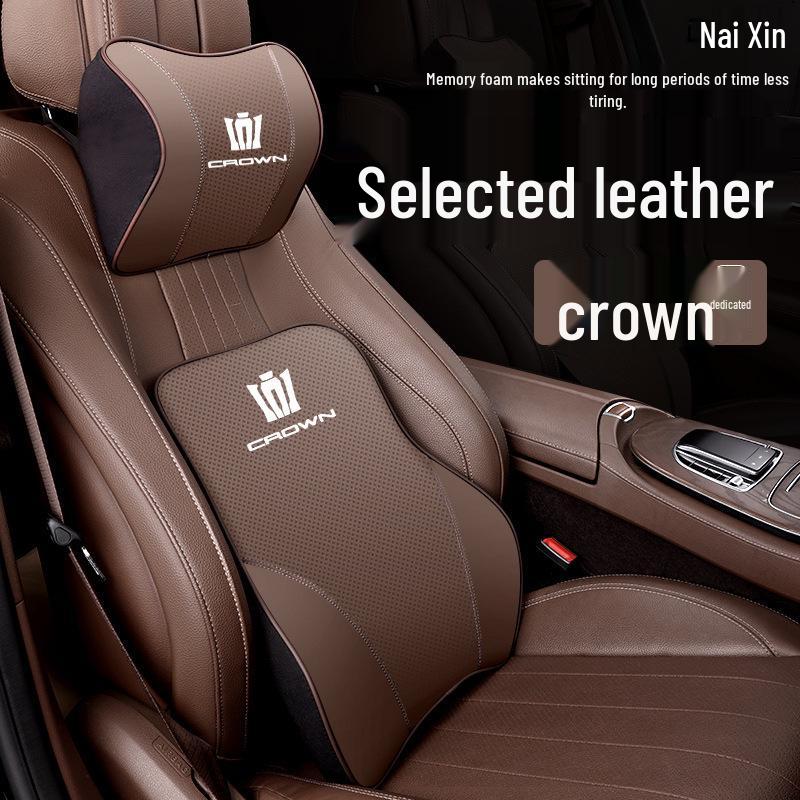 Genuine Leather Headrest: Comfortable Neck & Lumbar Support for Toyota Crown Land Cruiser.