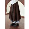 Women's Brown Corduroy Plaid A-Line Skirt - Spring/Autumn Patchwork Mid-Length, Slimming Cake Design