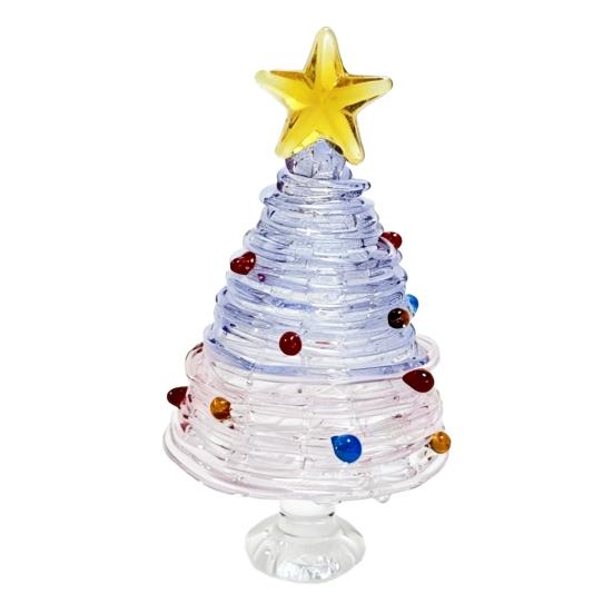 Seasonal Home Festive Ornament Glazed Christmas Tree Figurine, Colorful Miniature Xmas Decor, Handcrafted Exquisite Gift for Colleagues Glass