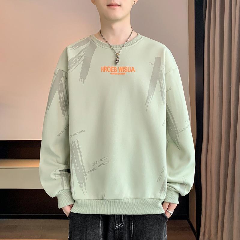 Herren Frühling und Herbst Neues Unterhemd Langarm T-Shirt Rundhalsausschnitt Bedruckt Übergröße Herren Top