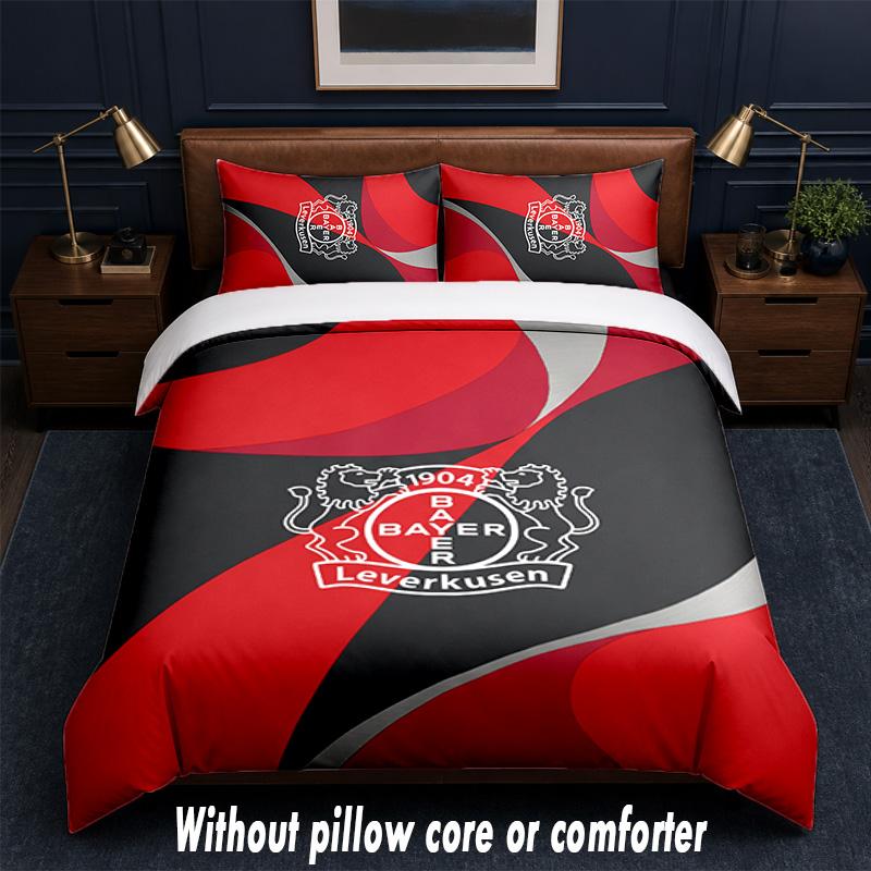 Bayer Leverkusen Football Design Bed Bedding Set 1 Duvet Cover + 2 Pillowcases Soft Breathable Household Bed Linens