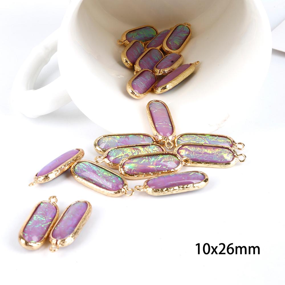 2pcs 10x26mm DIY Resin Earring Accessories Bracelet Pendants Metal Copper Charms Oval Golden Plated Charms for Jewelry Making