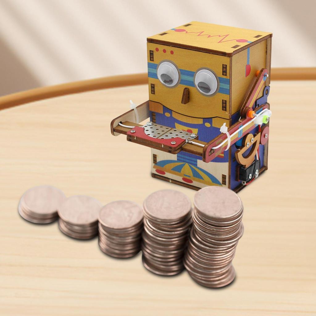 Wooden Scientific Experiment Set 3D Puzzle Building Robot Piggy Bank for Kids Adults Fun Educational Toy