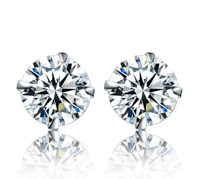 925 Silver Jewelry Women Fashion Cute Tiny Clear Crystal CZ Stud Earrings Gift for Girls Lady