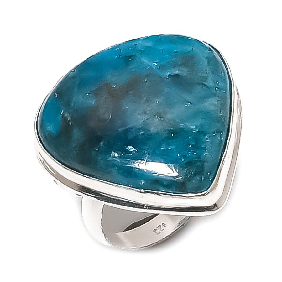 Natural Neon Blue Apatite Gemstone 925 Sterling Silver Jewelry Ring Size 7 J3q95