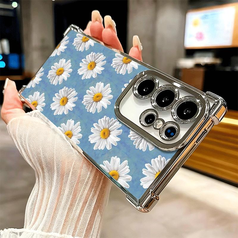 Daisy Flowers Aesthetics Plating Phone Case For Samsung Galaxy S24 S25 FE S26 Edge S23 Ultra S22 S21 Plus S20 Anti-Fall Airabag