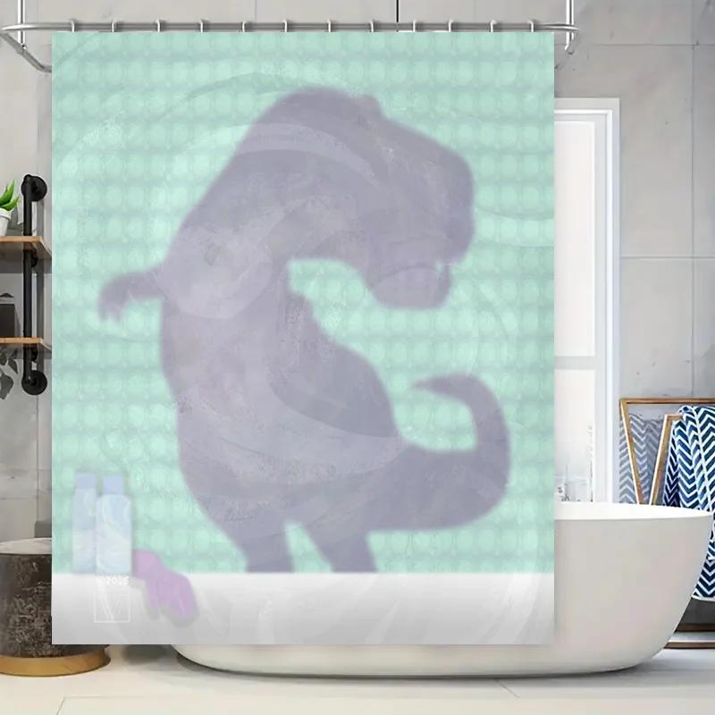 

Modern Retro Style Bathroom Shower Curtain Polyester Fabric Waterproof Decorative Bath Mat Set Green Monster with Dots Print: 18 W90XH180cm