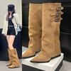 Winter and Autumn Pointed-toe Boots for Women, Large Size Shoes, Leather Belt Buckle Shoes, Long Boots