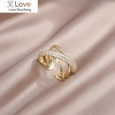 Korea  Design Fashion Jewelry 14K Real Gold Electroplating Zircon Geometry Ring Elegant Women's Daily Work Open Ring