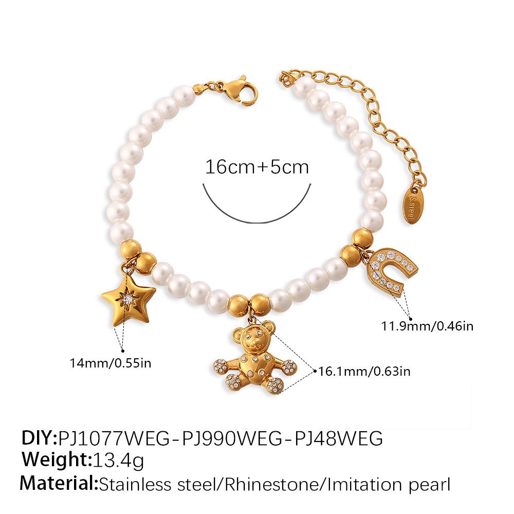 Pearl String Multi-Pendant Necklace Bracelet Cute Bear Smiley Element Sweet Wind Jewelry Set