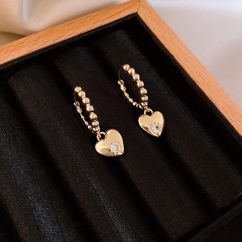 ANENJERY Geometric Star Zircon Heart Beads Splicing Hoop Earrings for Women Design Sweet Temperament Party Jewelry Gifts