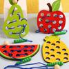 Fruit Shape Threading Board Toy Natural Wood Lacing Toy For Toddler Cognitive Development And Creative Education Play