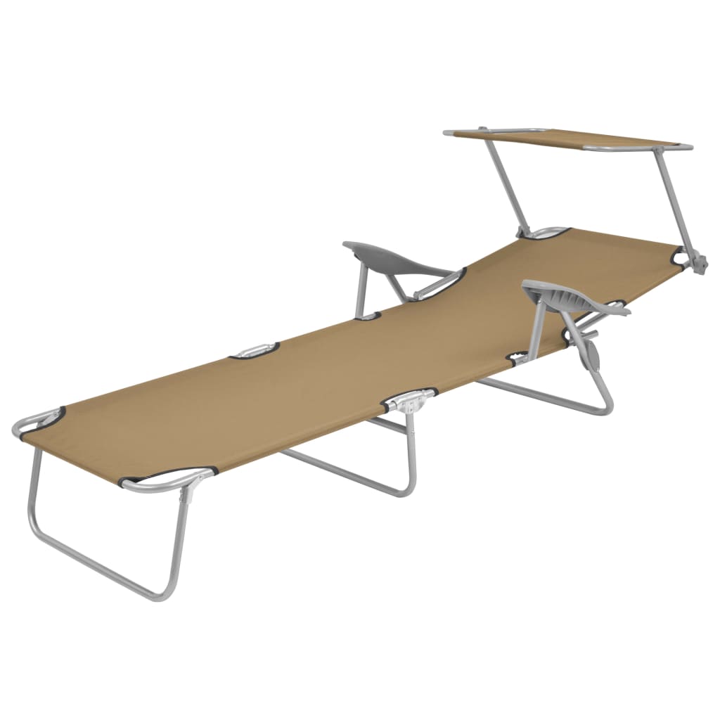 Folding Sun Lounger with Sunshade Steel Taupe