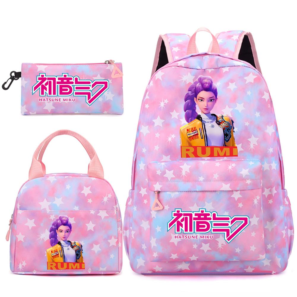 3Pcs/set Anime Cartoon Demon Hunters Printed Backpack Handbag Pencil Case for Teenger Student Girl Boy Large Capacity Waterproof Bookbag