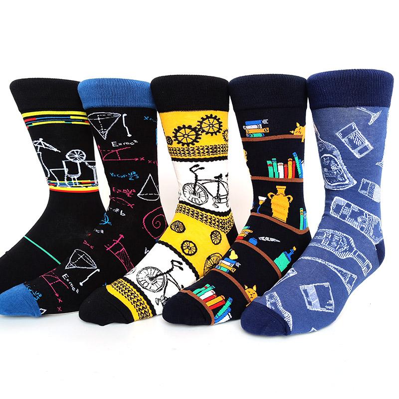 5 Pairs/Pack Men Funny Socks Casual Hip Hop Creative Cartoon Novelty Calcetines Hombre Street