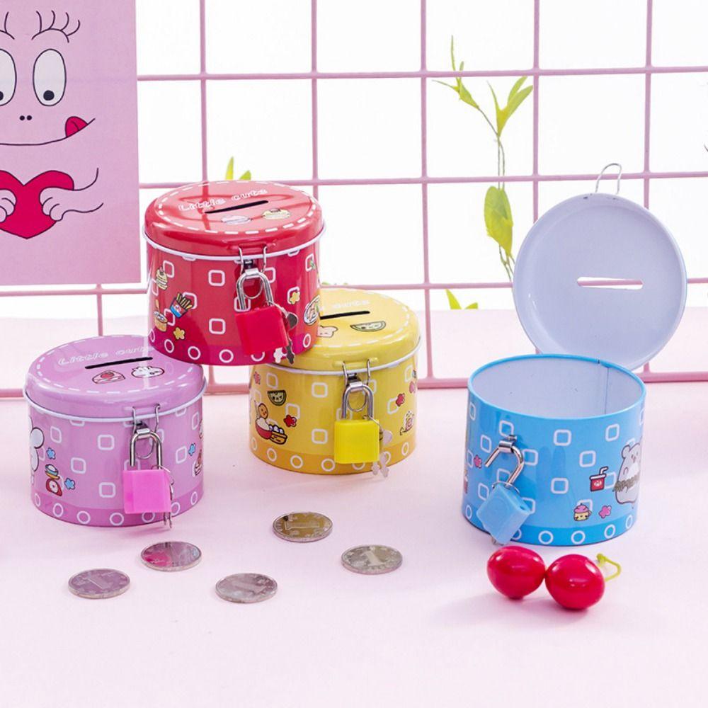 Cute Cartoon Piggy Bank With Iron Lock Metal Piggy Bank Cylinder Saving Box  Birthday Party