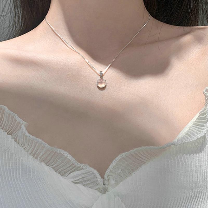 Korean Fashion Blue Round Crystal Pendant Necklace Women Elegant Cute Sweet Girls Bow Knot Star Clavicle Chain Jewelry Gifts