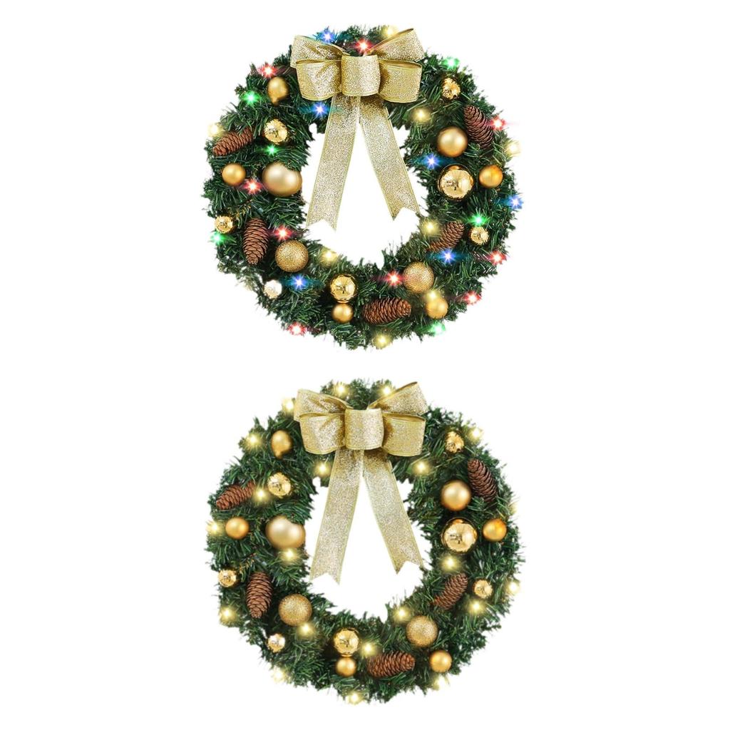 Christmas Door Wreath Artificial PVC with Lighting Holiday Wall Garland for Porch and Home Interiors