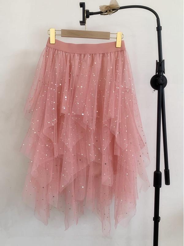 Falda de Malla Irregular de Hadas de Cintura Alta de Moda 2023 - Estilo Coreano de Primavera
