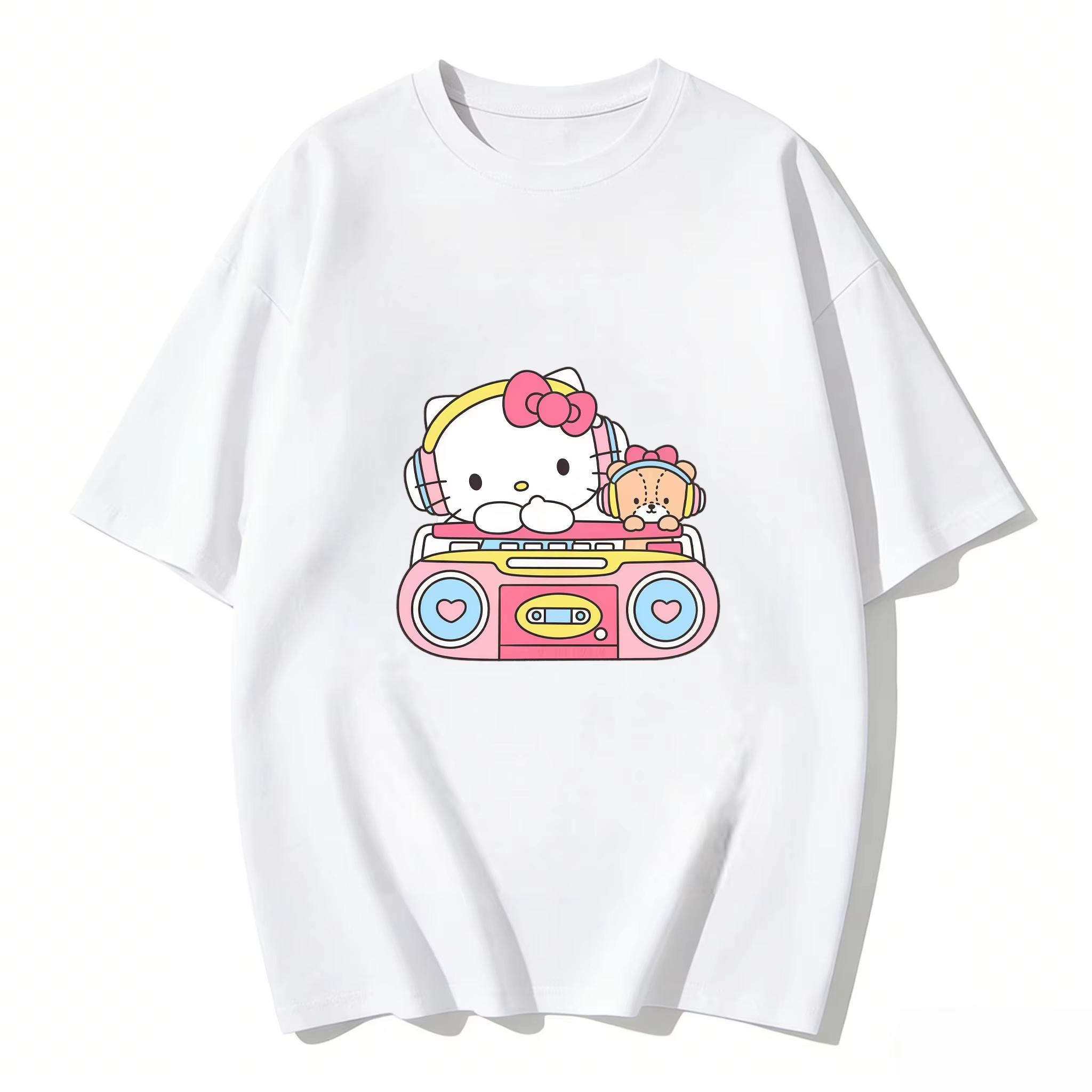 

2026 new Summer HelloKitty Cute Graphic Tee Casual Short Sleeve Cotton Top for Women Girls Kawaii Cartoon Print Streetwear S