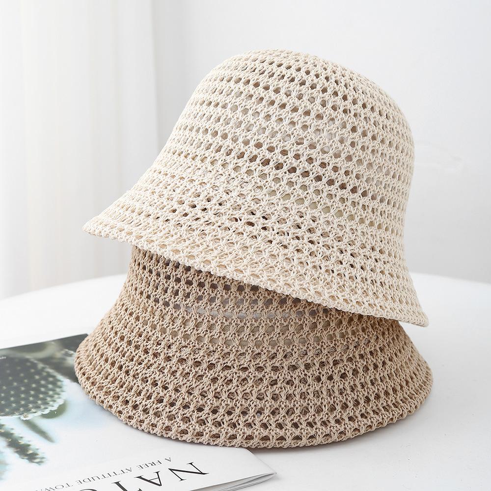 Spring Summer Knitted Bucket Hat for Women Foldable Sun Hat Breathable Beach Cap Outdoor Travel Casual Chic 2025 New Sunhat
