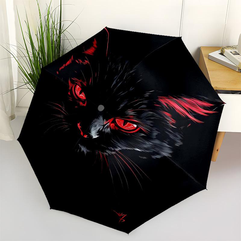 1pc Black CatOpen/Close Umbrella-Windproof, Compact Travel Umbrella, Sturdy 8-Rib Shaft, Outdoor Accessory1194