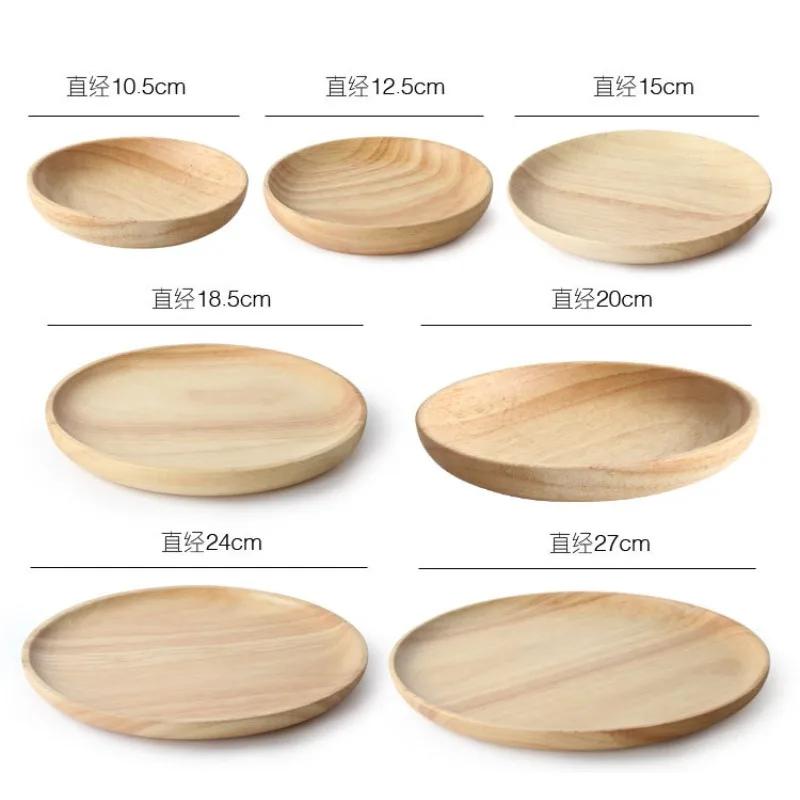 Wooden Dessert Plate Round Natural Solid Wooden Non-Painted Non-Waxed Plate Fruit Snacks Dinner Plate Home Storage