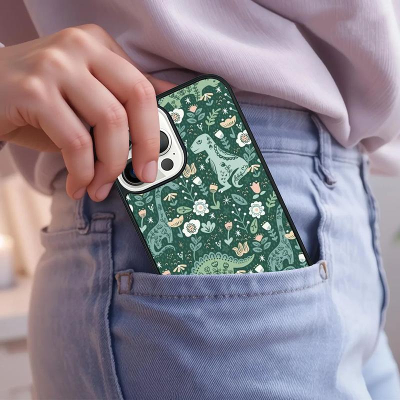 Dino King Floral Dinosaur Phone Case For iPhone 17 Air 15 16e 14 13 Pro Max Coque 12 11 Pro Max PLUS Cover