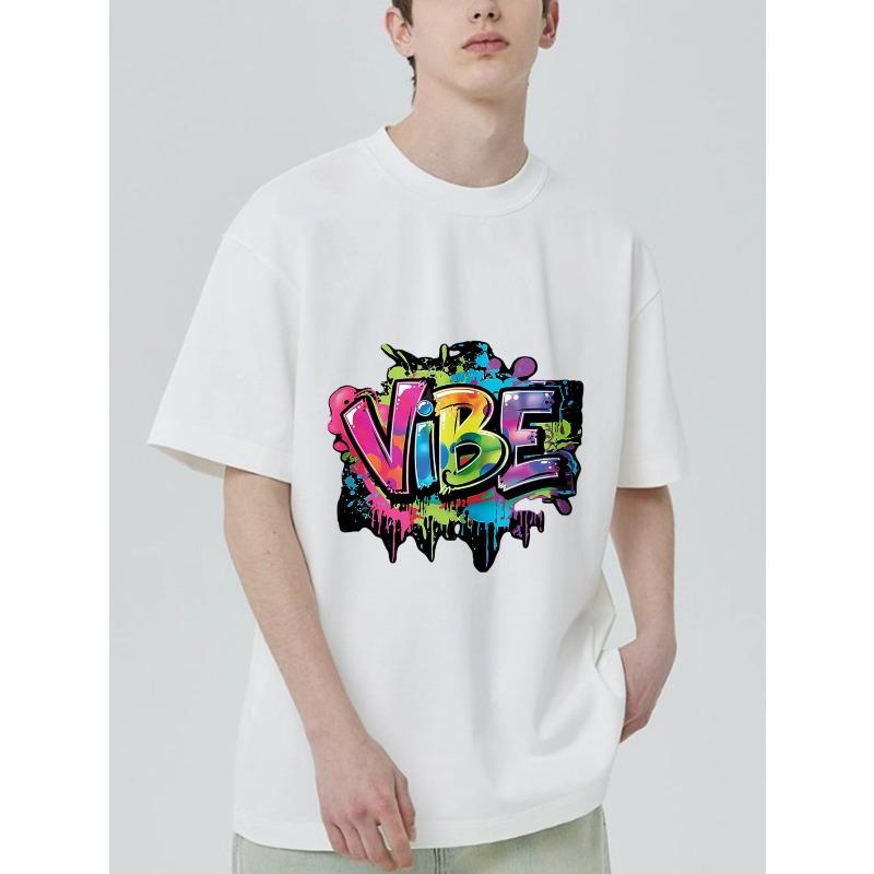 Black T Shirt with Colorful Vibe Graffiti Print for Casual Wear