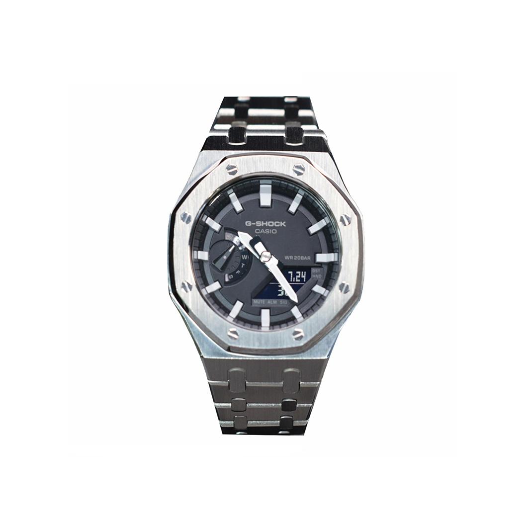 

CASIO Men Liquid Crystal,Analog Dual Display Series 44mm Black Watch GA-2100-1A(Watch3--) Silver Steel Blade