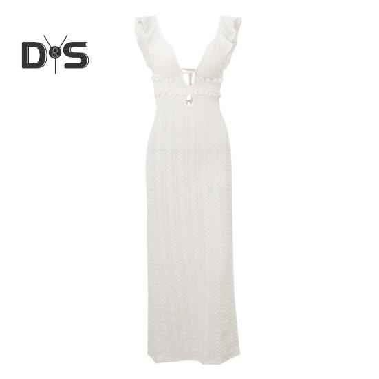 

Женское пляжное платье с открытой спиной, сплошное цветное трикотажное облегающее эластичное платье макси без рукавов на шнуровке для отдыха, вечернее платье без рукавов S абрикосовый