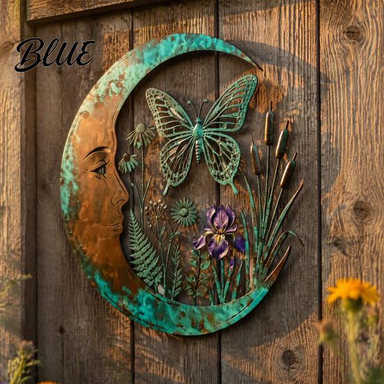 Nature Inspired Living Room Decor Vintage Crescent Moon Wall Art Fairy Witch Bee Dragonfly Iron Hanging Style Porch Art Decor Metal Sculpture