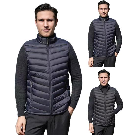 Men Waistcoat Vest Stand Collar Sleeveless Zipper Closure Windproof Vest with Pockets Solid Color Winter Thermal Jacket