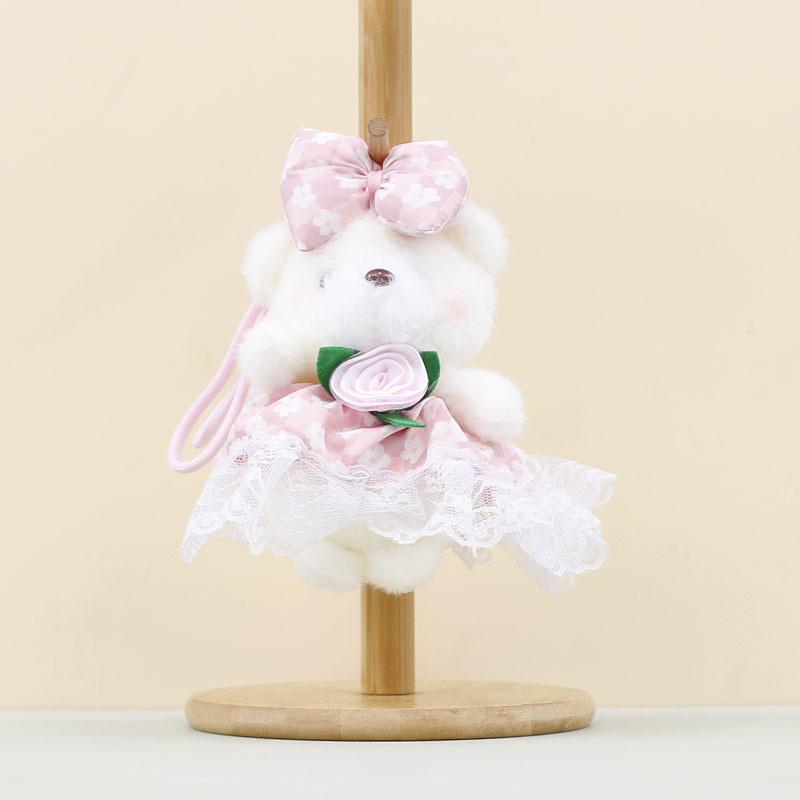 Cute Rose Bear Plush Keychain With Pp Cotton Filling For Girls Bags And Decor