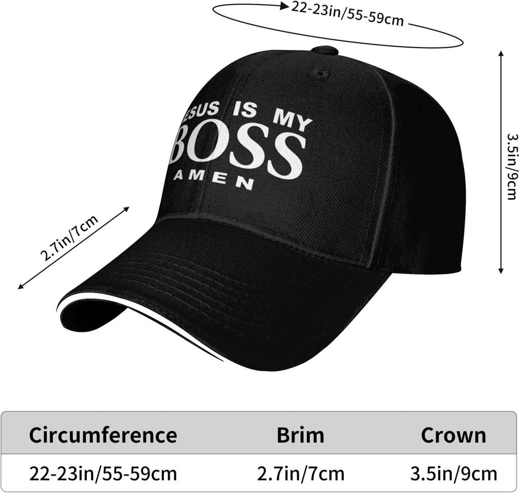 Jesus Is My Boss Amen Baseball Cap Polyester Adjustable Dad Hat Unisex Outdoor Sun Cap