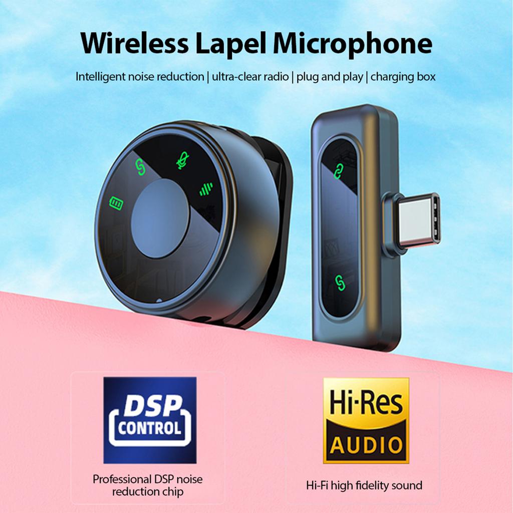 Wireless Lapel Microphone Dual Microphone Clip On Mics Plug and Play Noise Reduction Type C Receiver with Connector